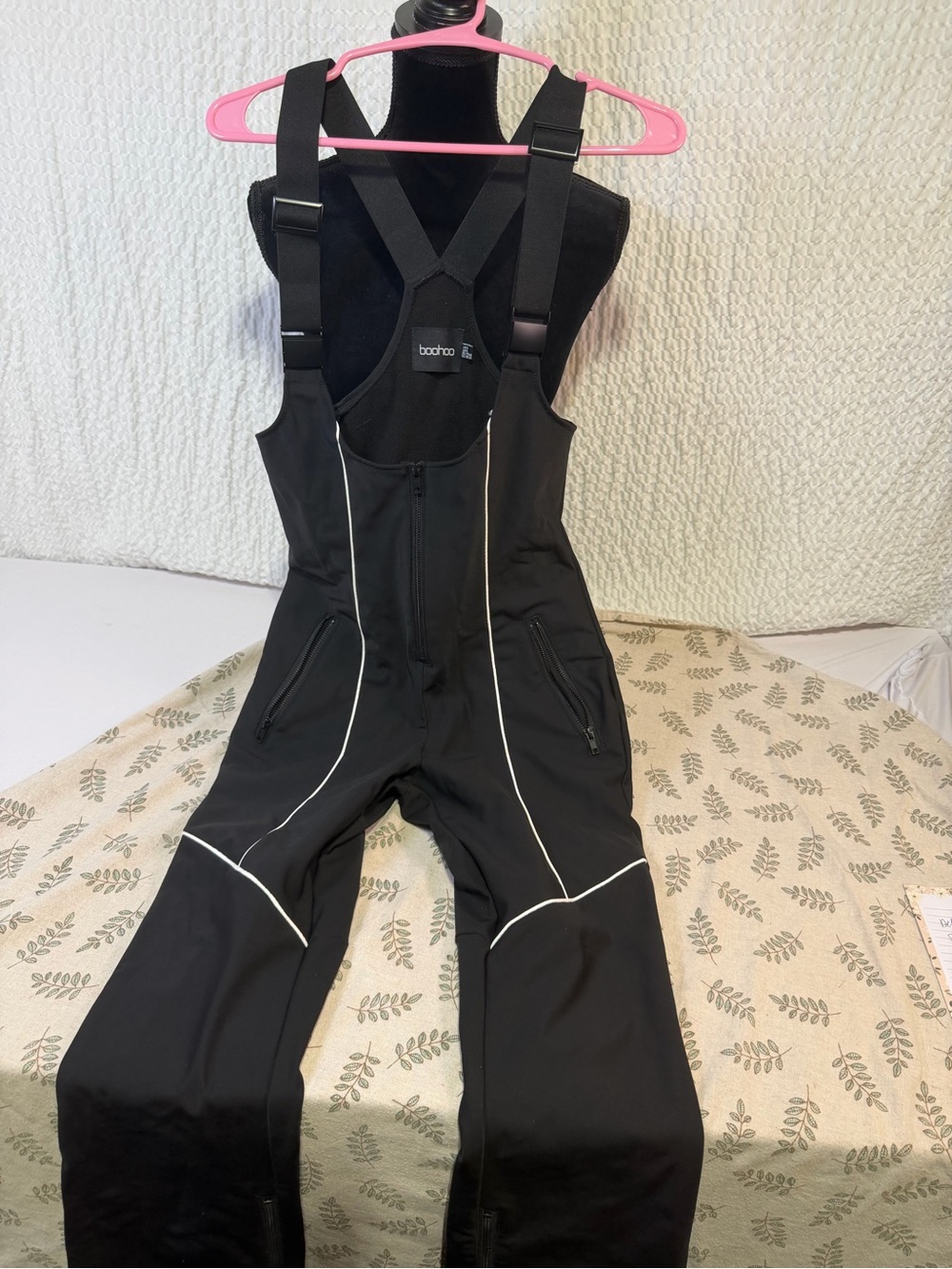 Boohoo Black Ski Bib with White Piping
